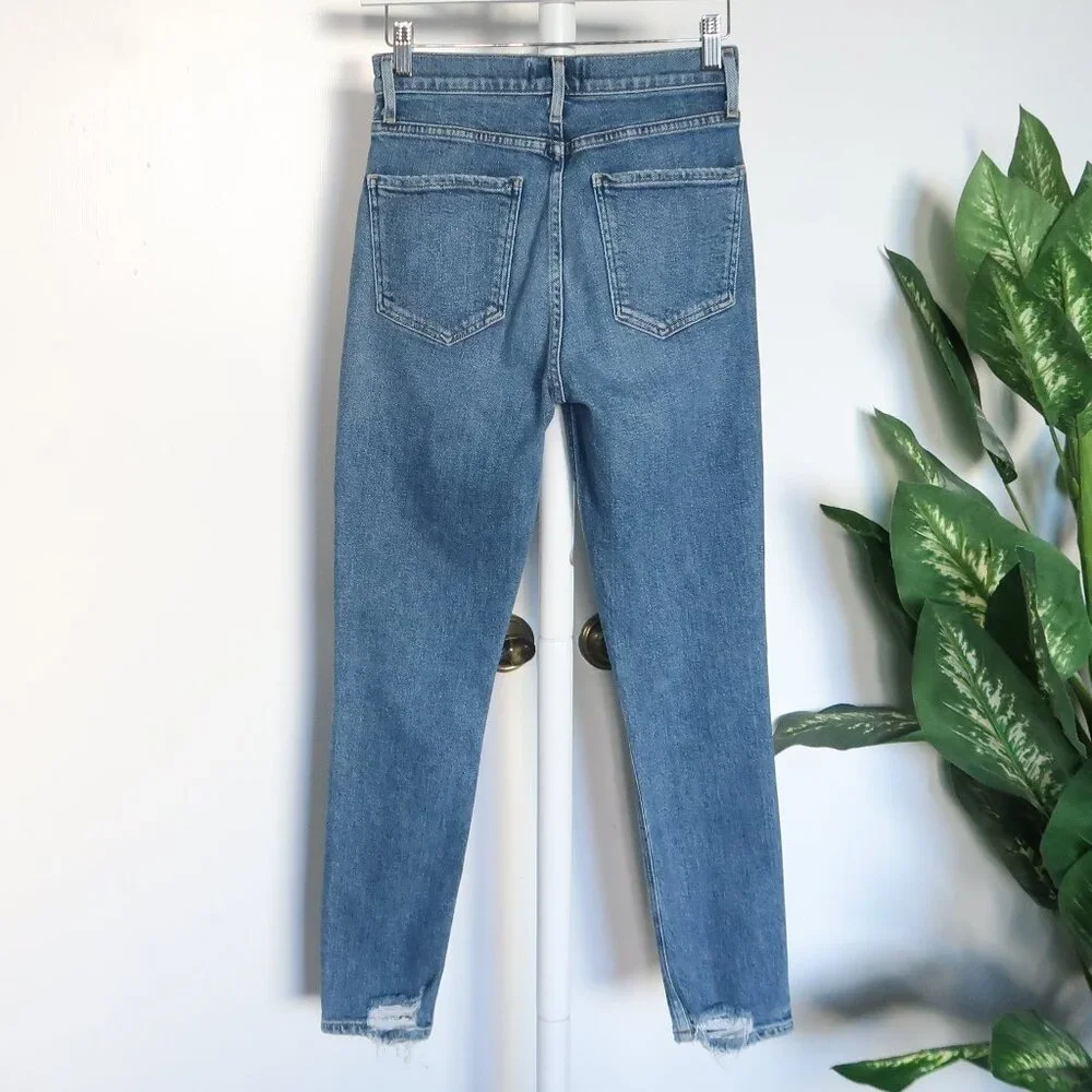 Agolde Riley High Rise Straight Leg Crop Slim Skinny Moore Blue Denim Jeans 25